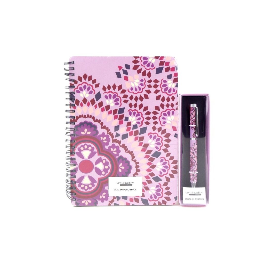 Vera Bradley Lavender Medallion Small Spiral Notebook & Ball Point Pen Set NWT